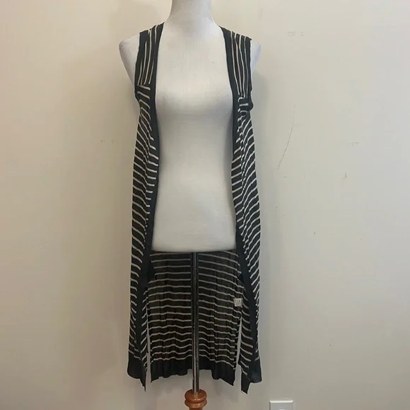 Pol Olive Green Tan Striped Long Sweater Vest Size Small - Picture 1 of 7